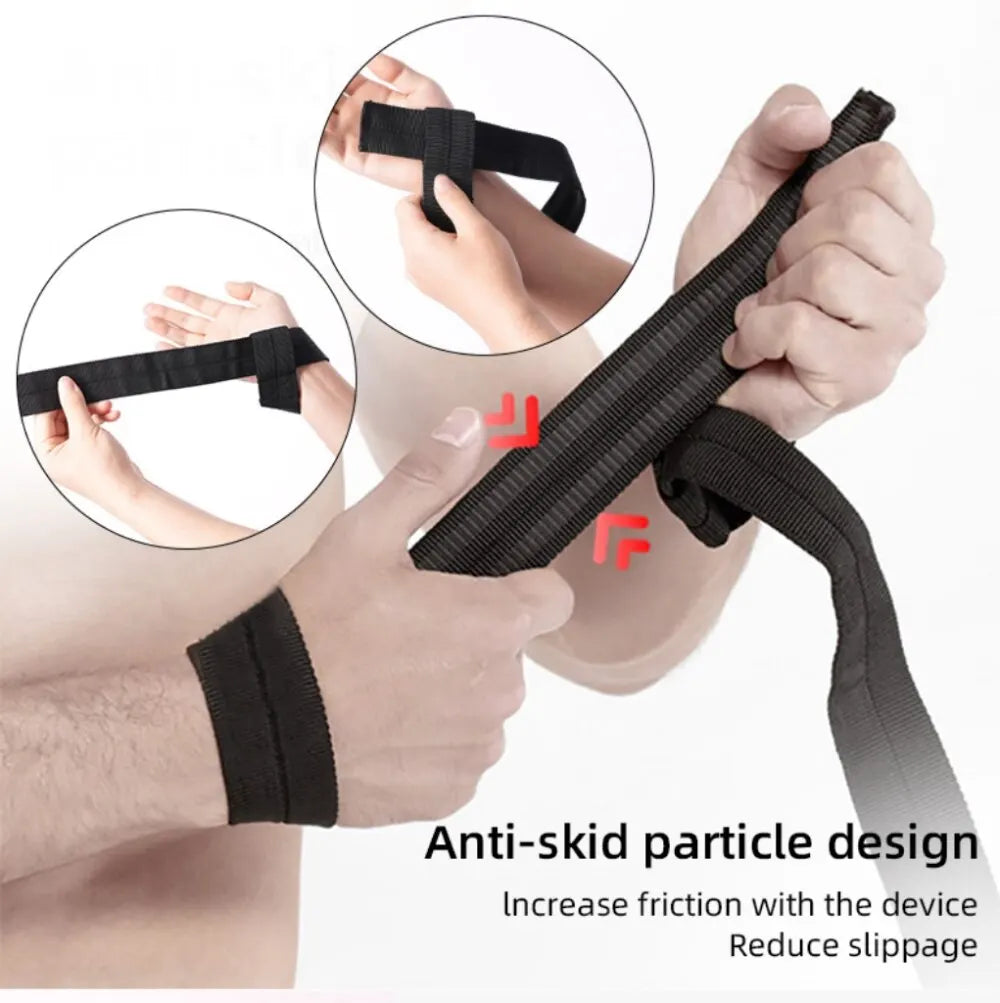 Anti-skid weightlifting straps showing particle design for increased friction and reduced slippage