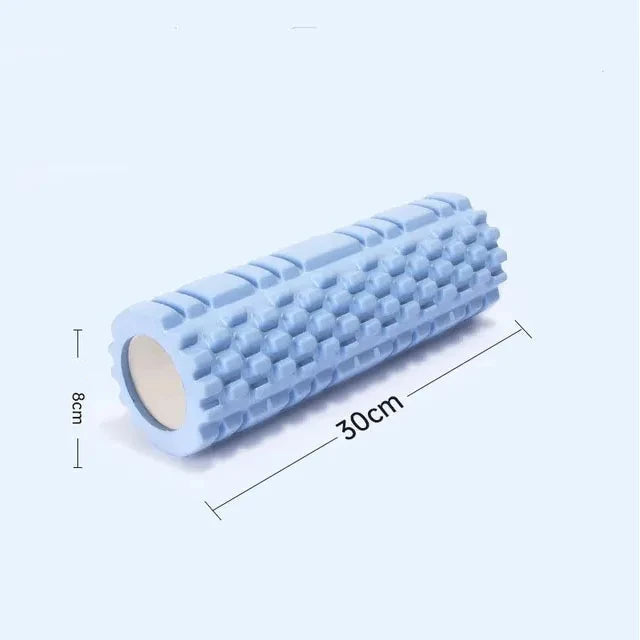 Blue foam roller, 30x8cm, for muscle massage and recovery