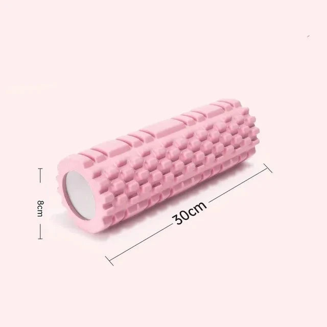 Pink foam roller, 30x8cm, for muscle massage and recovery